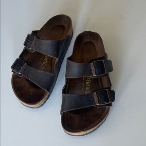 Birkenstock women dark brown leather Sandals